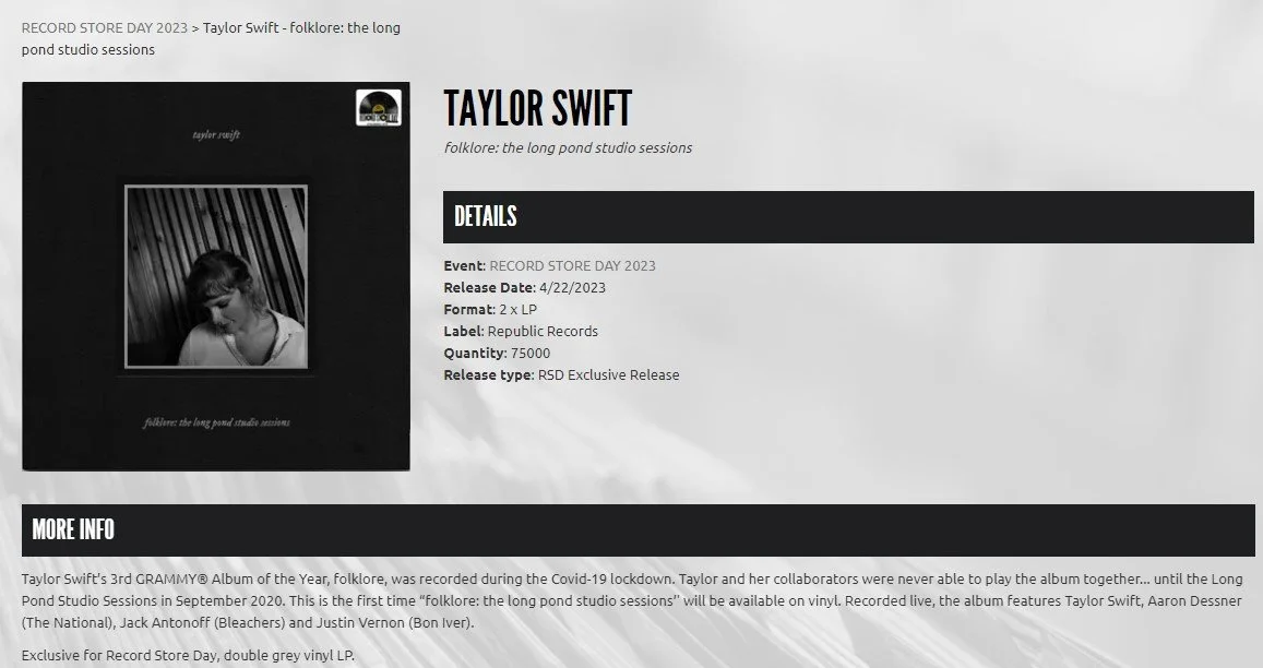 Taylor swift folklore RECORD STORE DAY fkip.unmul.ac.id